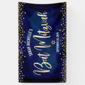Navy Gold Bat Mitzvah Modern Folie Glitter Script Spandoek (Verticaal)