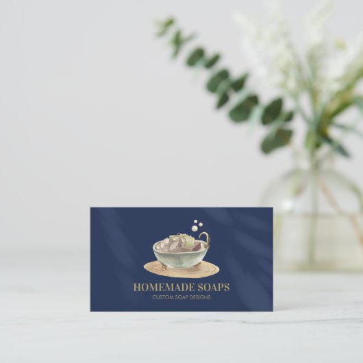 Navy Gold Bath Tub Bubbles Soy Wax Soap Visitekaartje (Staand voorkant)
