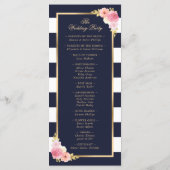 Navy Gold Blush Roze Waterverf Bloemen Huwelijk Programma (Achterkant)
