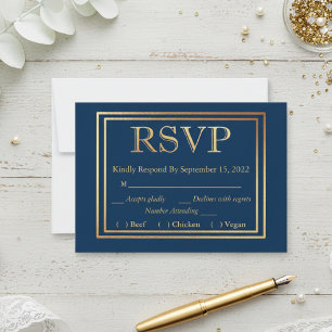 Navy Gold Border RSVP Bruiloft Eenvoudige Maaltijd Kaartje