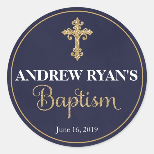 Navy & Gold Boy Baptism Favor Stickers (Voorkant)