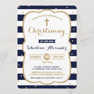 Navy & Gold Boy doopuitnodiging Confetti Kaart