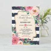 Navy Gold Bridal Shower Invitation Rustic Floral Kaart (Staand voorkant)