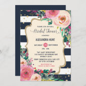 Navy Gold Bridal Shower Invitation Rustic Floral Kaart (Voorkant / Achterkant)
