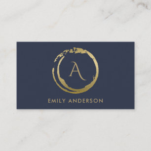 NAVY GOLD BRUSH STROKE STAIN CIRCLE LOGO MONOGRAM VISITEKAARTJE