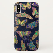 Navy Gold Butterflies Glitter Waterverf Monogram Case-Mate iPhone Case (Achterkant)