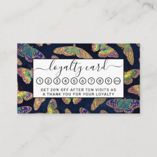 Navy Gold Butterflies Glitter Waterverf Patroon Klantenkaartje