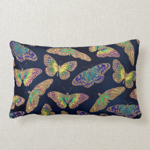 Navy Gold Butterflies Glitter Waterverf Patroon Kussen