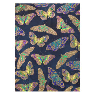 Navy Gold Butterflies Glitter Waterverf Patroon Tafelkleed