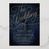 Navy Gold Calligraphy Script Wedding Folie Uitnodiging (Voorkant)