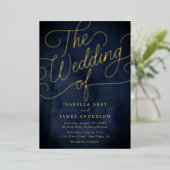 Navy Gold Calligraphy Script Wedding Folie Uitnodiging (Staand Voorkant)