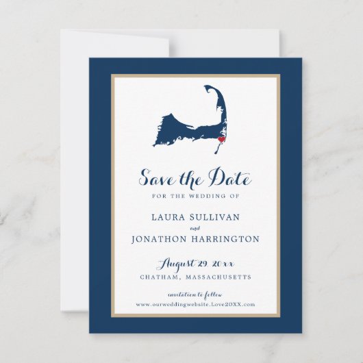 Navy Gold Chatham Cape Cod Wedding Save the Date (Voorkant)