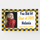 Navy Gold Checkerboard Foto-Afstuderen Spandoek (Horizontaal)