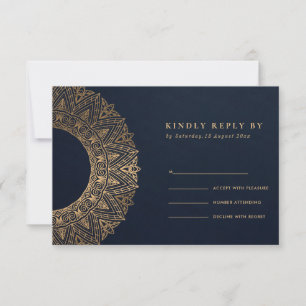 NAVY GOLD CLASSIC MANDALA WEDDING RSVP