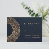 NAVY GOLD CLASSIC  MANDALA WEDDING RSVP KAARTJE (Staand voorkant)