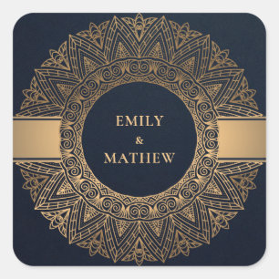 NAVY GOLD CLASSIC MANDALA WEDDING VIERKANTE STICKER