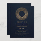 NAVY GOLD CLASSY MANDALA WEDDING RECEPT INFORMATIEKAARTJE (Voorkant / Achterkant)