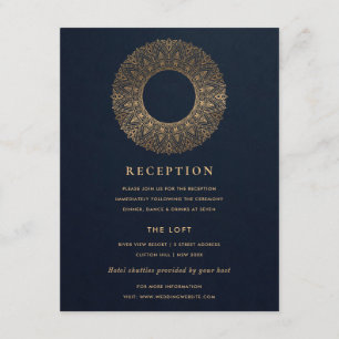 NAVY GOLD CLASSY MANDALA WEDDING RECEPT INFORMATIEKAARTJE