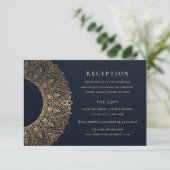 NAVY GOLD CLASSY MANDALA WEDDING RECEPT INFORMATIEKAARTJE (Staand voorkant)