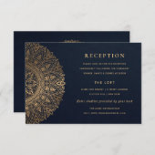 NAVY GOLD CLASSY MANDALA WEDDING RECEPT INFORMATIEKAARTJE (Voorkant / Achterkant)