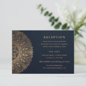NAVY GOLD CLASSY MANDALA WEDDING RECEPT INFORMATIEKAARTJE (Staand voorkant)