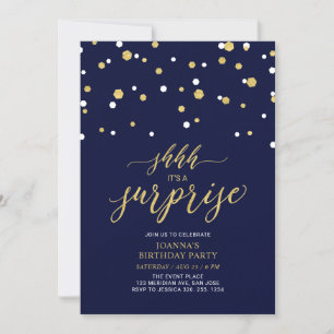 Navy & Gold Confetti Adult Birthday Party Kaart