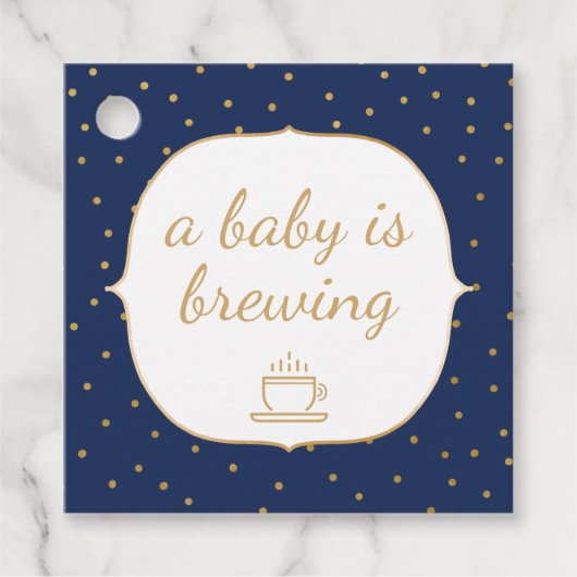 Navy Gold Confetti Een baby brouwt dank u Bedankjes Labels (Voorkant)