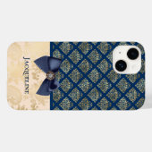  Navy Gold Damask Kijk met Bow en Naam Case-Mate iPhone Case (Achterkant (horizontaal))