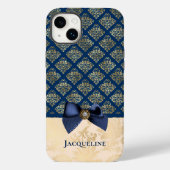  Navy Gold Damask Kijk met Bow en Naam Case-Mate iPhone Case (Achterkant)