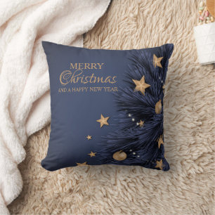 Navy Gold Eenvoudig Kerstdag Sierkussen 16"