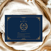Navy Gold Elegant Law School Afstuderen RSVP Kaartje