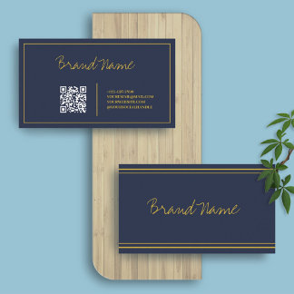 Navy Gold | Elegante kalligrafie Slanke QR-code Visitekaartje