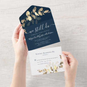 Navy Gold Eucalyptus Vow Renewal All In One Uitnodiging