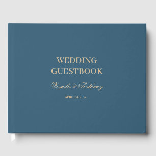 Navy Gold Floral Boho bruiloft Gastenboek