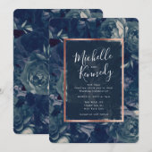 Navy Gold Floral Calligraphy Wedding Invitation Kaart (Voorkant / Achterkant)