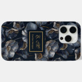 Navy Gold Floral iPhone Case Chic Quinceañera Gift (Achterkant (horizontaal))