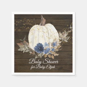 Navy Gold Floral Rustic Wood Pumpkin Baby shower Servet