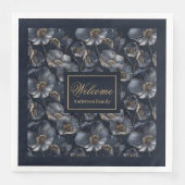 Navy Gold Floral servetten Elegant Monogram Accent (Voorkant)