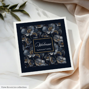 Navy Gold Floral servetten Elegant Monogram Accent