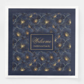 Navy Gold Flower servetten Moderne Monogram stijl (Voorkant)