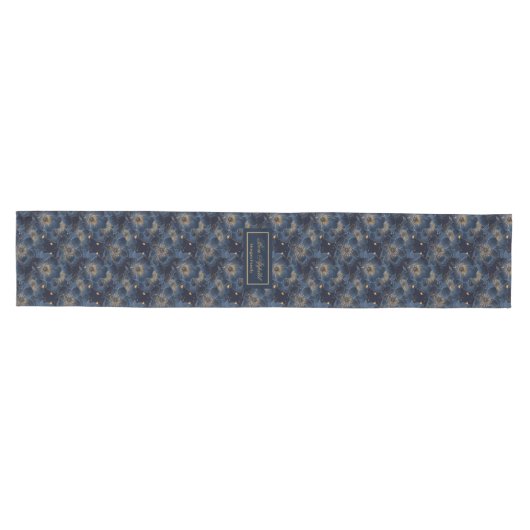 Navy Gold Flowers Table Runner Lux Monogram Design Medium Tafelloper (Horizontaal)