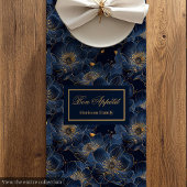 Navy Gold Flowers Table Runner Lux Monogram Design Medium Tafelloper