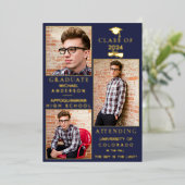 Navy Gold Foil HS Afstuderen Aankondiging (Staand Voorkant)