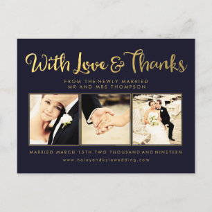 Navy Gold Folie Bedankt Script Typografie Foto Briefkaart