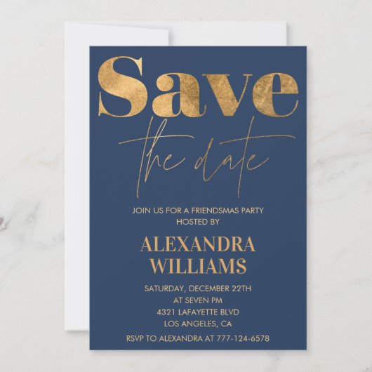 Navy Gold Friendsmas uitnodigingen Save the date (Voorkant)