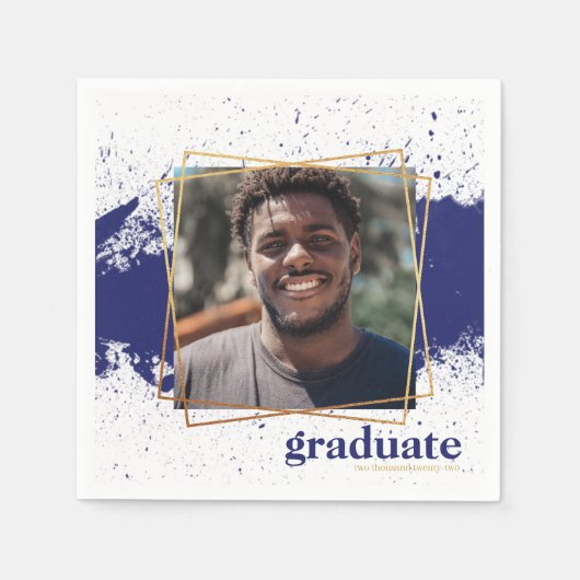 Navy & Gold Funky Splat Afstuderen Napkins Servet (Voorkant)