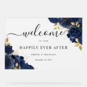 Navy Gold Gelukkig Altijd Na Huwelijk Acryl Teken Acryl Bord (Voorkant)