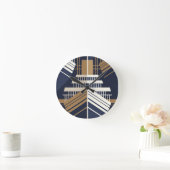 Navy Gold Geometric Maritime Ocean Liner Art Deco Ronde Klok (Huis)