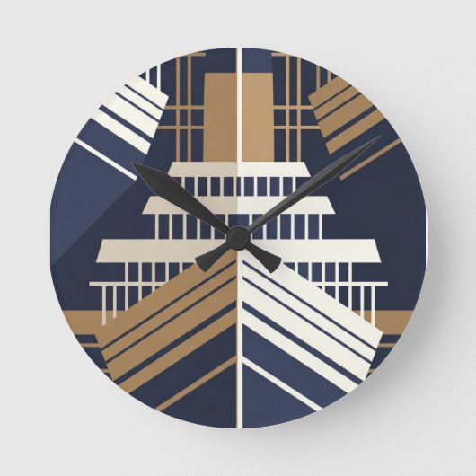 Navy Gold Geometric Maritime Ocean Liner Art Deco Ronde Klok (Voorkant)