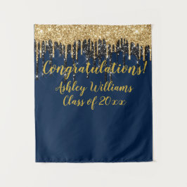 Navy Gold Glitter Afstudeerfeest Fotocabine Wandkleed
